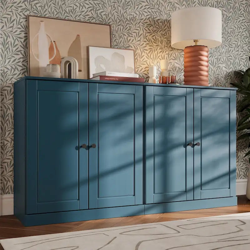 Ce buffet 100 % en bois massif est disponible avec des portes en verre ou en bois massif - 64 x 35,75 mm
