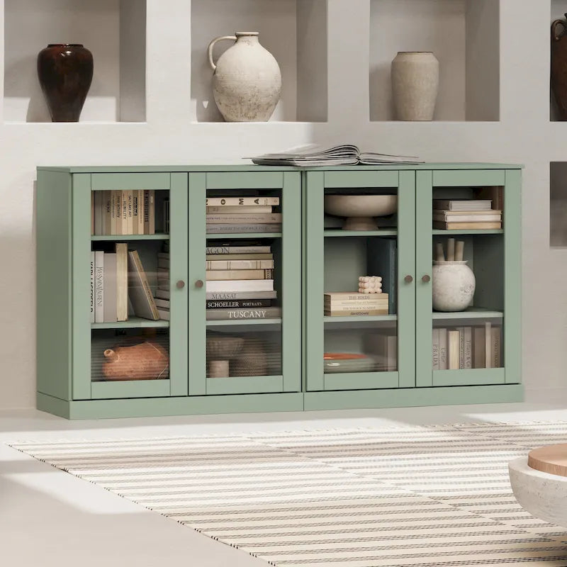Ce buffet 100 % en bois massif est disponible avec des portes en verre ou en bois massif - 64 x 35,75 mm