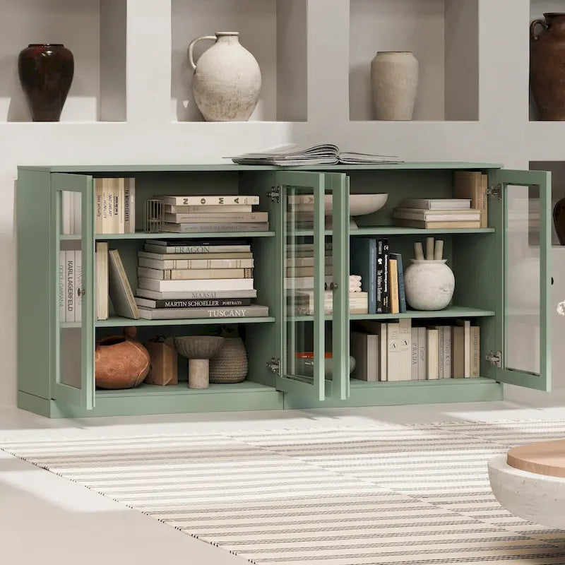 Ce buffet 100 % en bois massif est disponible avec des portes en verre ou en bois massif - 64 x 35,75 mm