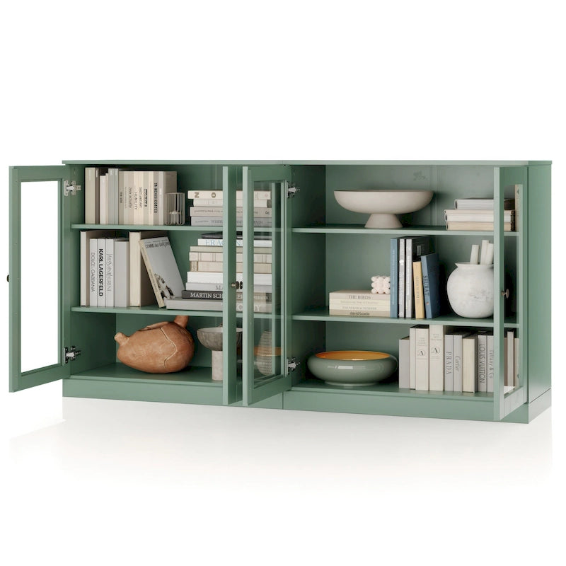 Ce buffet 100 % en bois massif est disponible avec des portes en verre ou en bois massif - 64 x 35,75 mm