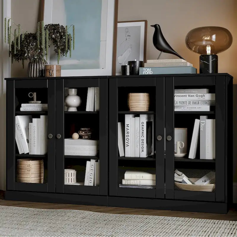 Ce buffet 100 % en bois massif est disponible avec des portes en verre ou en bois massif - 64 x 35,75 mm