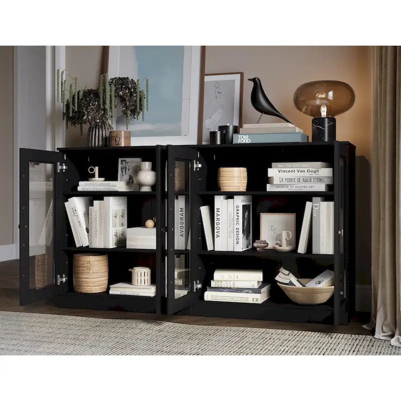 Ce buffet 100 % en bois massif est disponible avec des portes en verre ou en bois massif - 64 x 35,75 mm