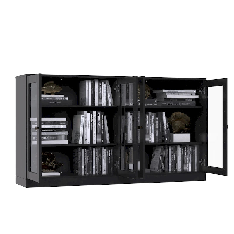 Ce buffet 100 % en bois massif est disponible avec des portes en verre ou en bois massif - 64 x 35,75 mm