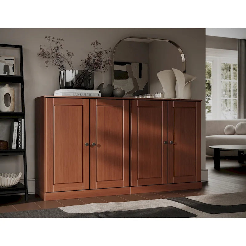 Ce buffet 100 % en bois massif est disponible avec des portes en verre ou en bois massif - 64 x 35,75 mm