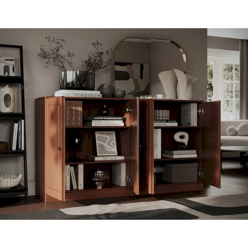Ce buffet 100 % en bois massif est disponible avec des portes en verre ou en bois massif - 64 x 35,75 mm