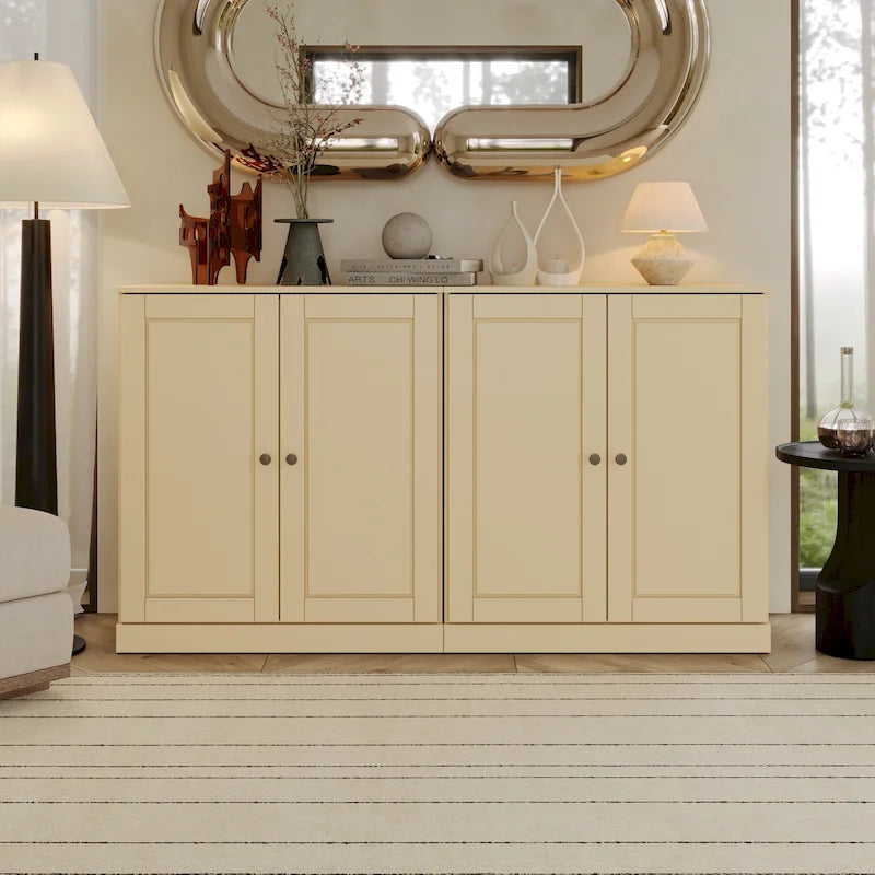Ce buffet 100 % en bois massif est disponible avec des portes en verre ou en bois massif - 64 x 35,75 mm