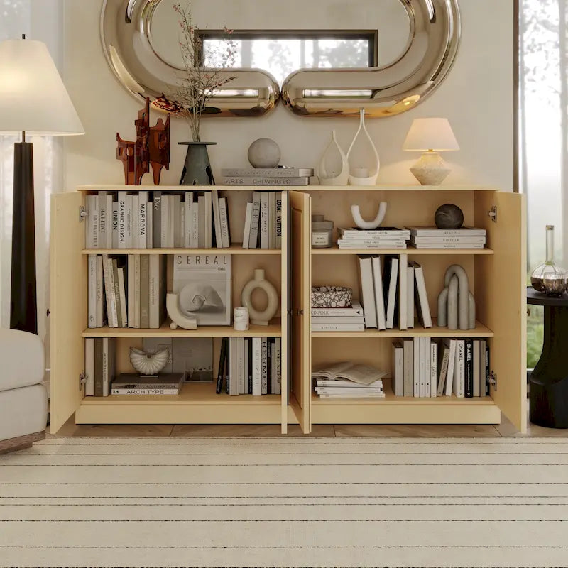 Ce buffet 100 % en bois massif est disponible avec des portes en verre ou en bois massif - 64 x 35,75 mm
