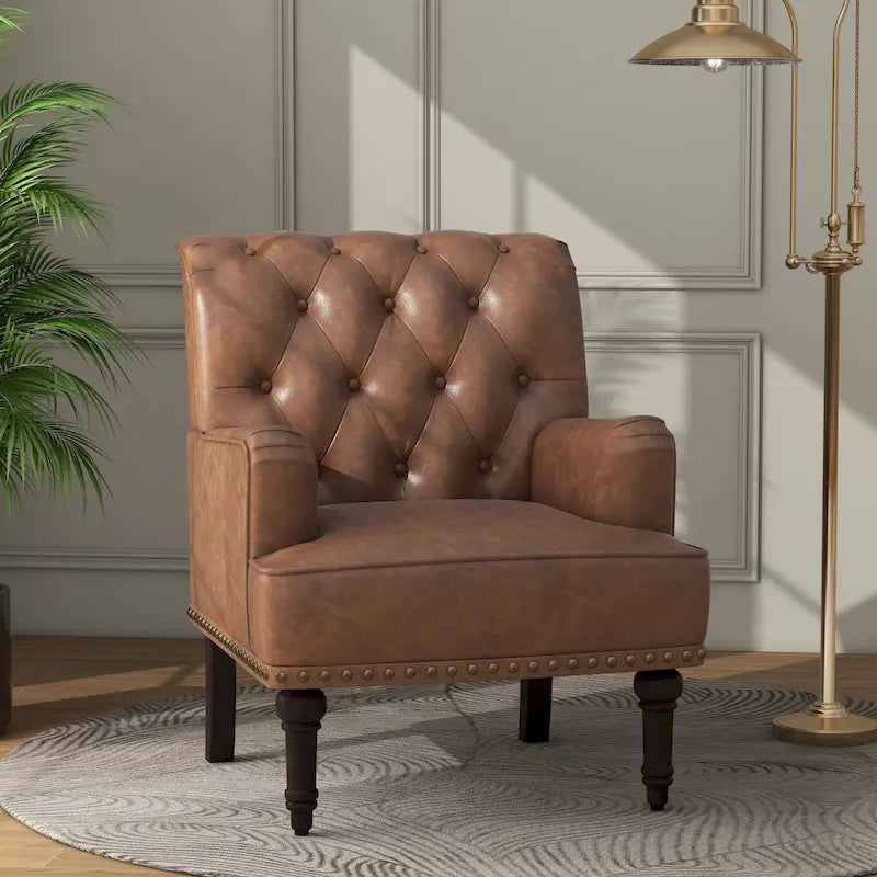 Fauteuils d'appoint en cuir végétalien capitonné avec garniture cloutée
