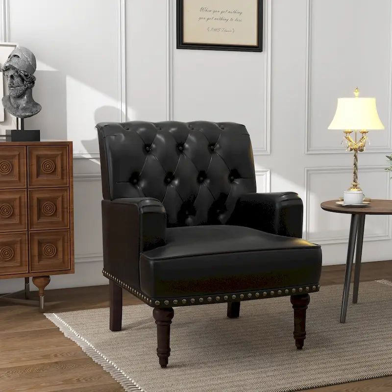Fauteuils d'appoint en cuir végétalien capitonné avec garniture cloutée