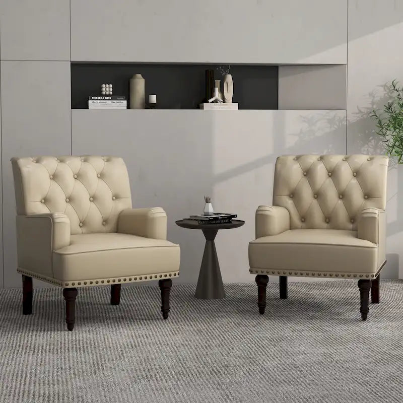 Fauteuils d'appoint en cuir végétalien capitonné avec garniture cloutée
