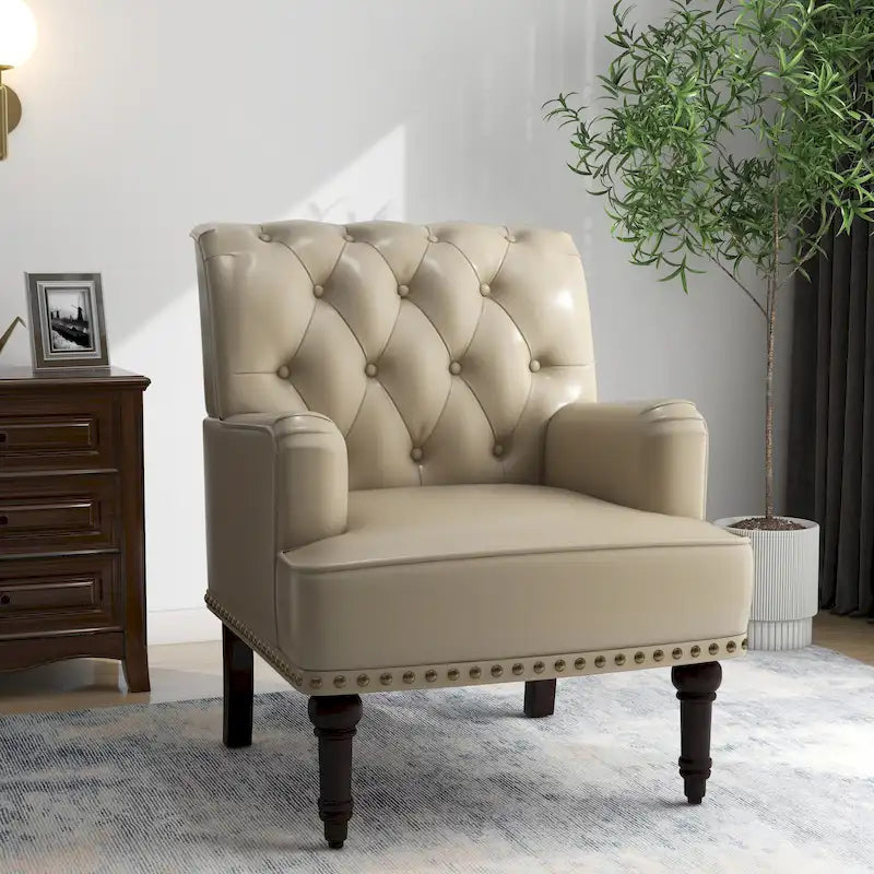 Fauteuils d'appoint en cuir végétalien capitonné avec garniture cloutée