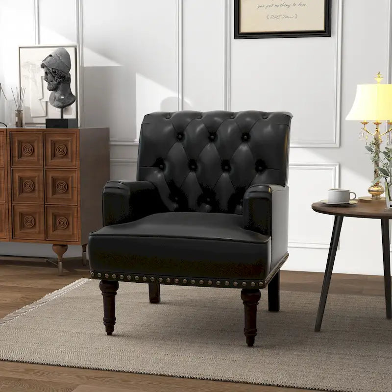 Fauteuils d'appoint en cuir végétalien capitonné avec garniture cloutée