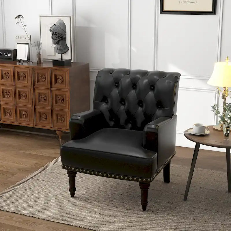 Fauteuils d'appoint en cuir végétalien capitonné avec garniture cloutée