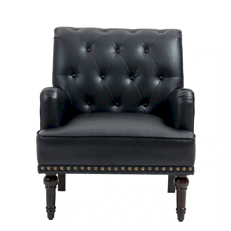 Fauteuils d'appoint en cuir végétalien capitonné avec garniture cloutée