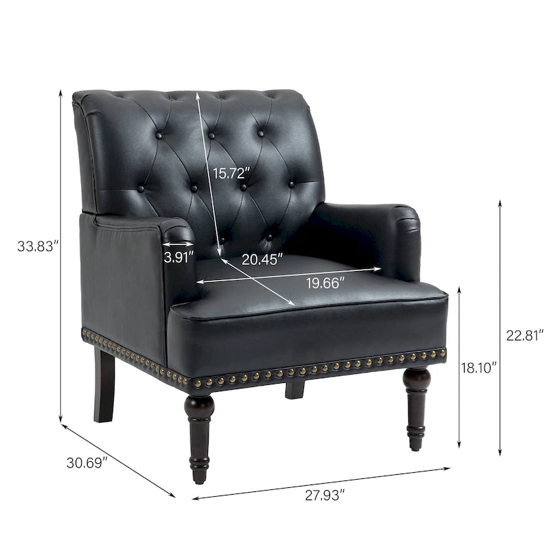 Fauteuils d'appoint en cuir végétalien capitonné avec garniture cloutée