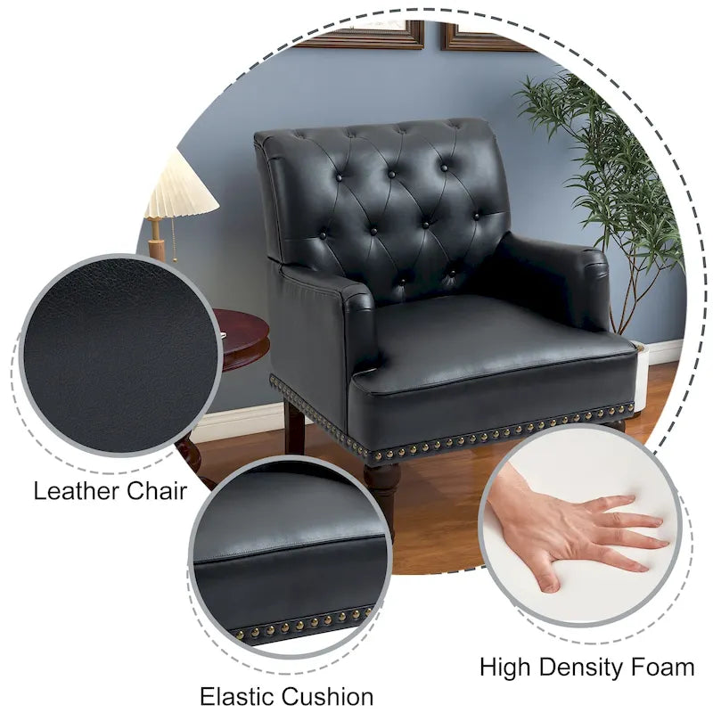 Fauteuils d'appoint en cuir végétalien capitonné avec garniture cloutée