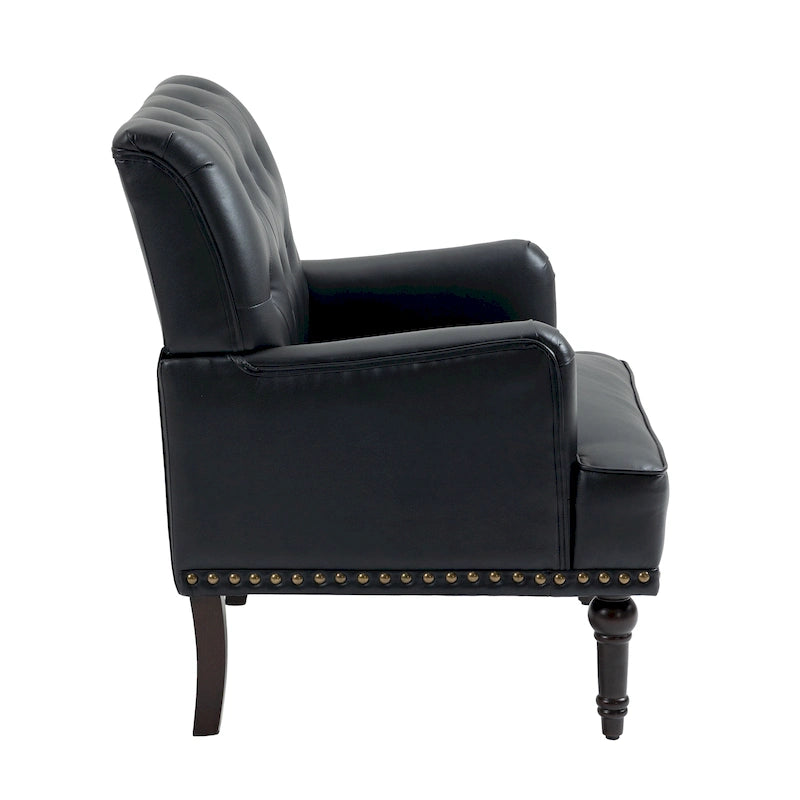 Fauteuils d'appoint en cuir végétalien capitonné avec garniture cloutée