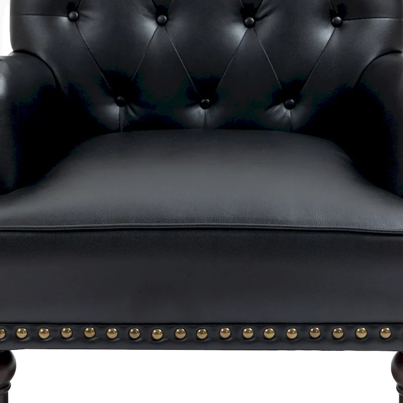 Fauteuils d'appoint en cuir végétalien capitonné avec garniture cloutée