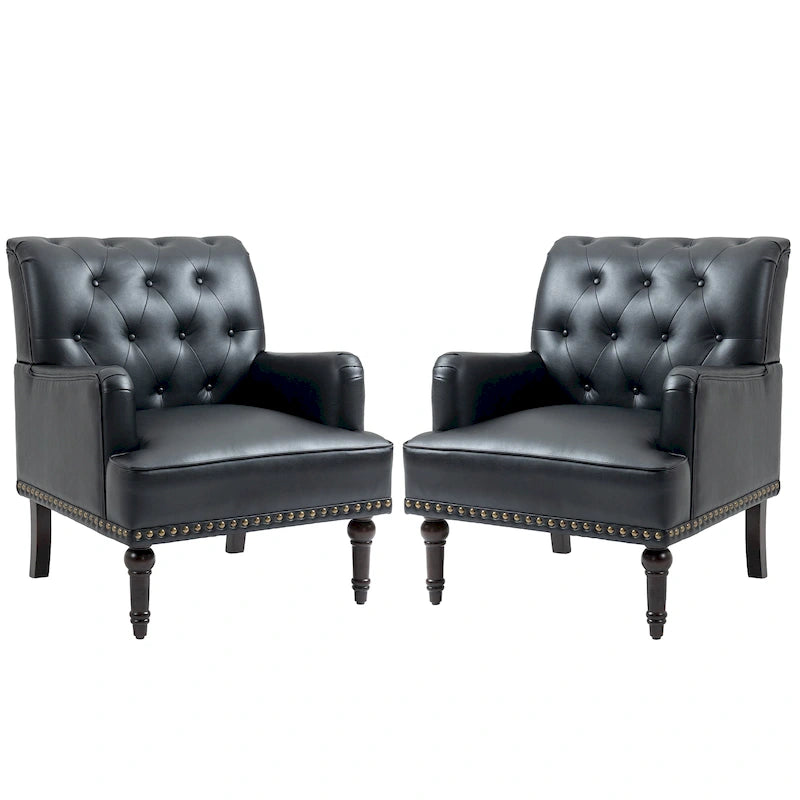 Fauteuils d'appoint en cuir végétalien capitonné avec garniture cloutée