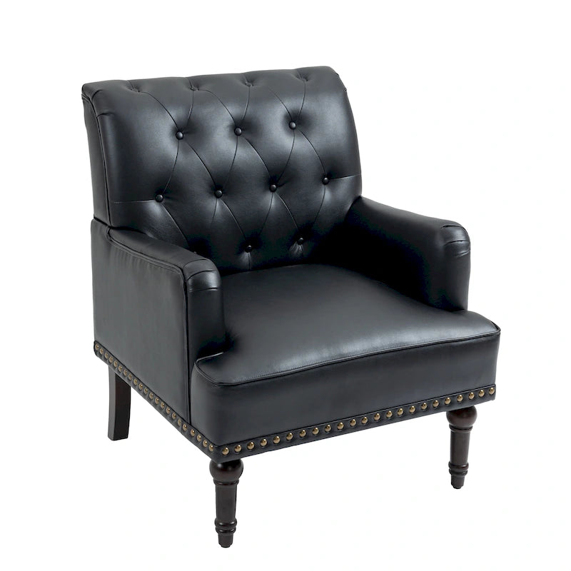 Fauteuils d'appoint en cuir végétalien capitonné avec garniture cloutée