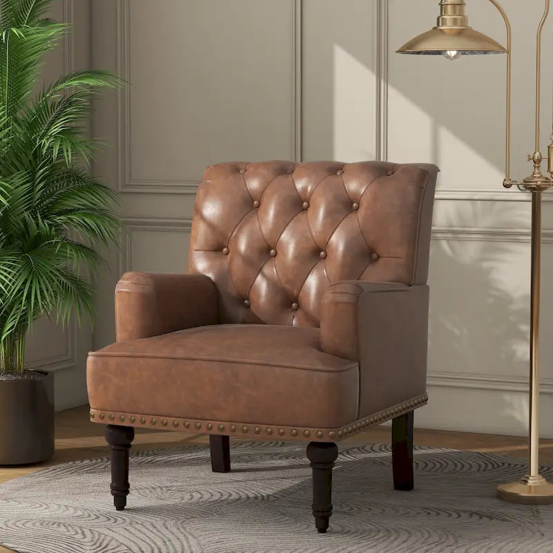 Fauteuils d'appoint en cuir végétalien capitonné avec garniture cloutée