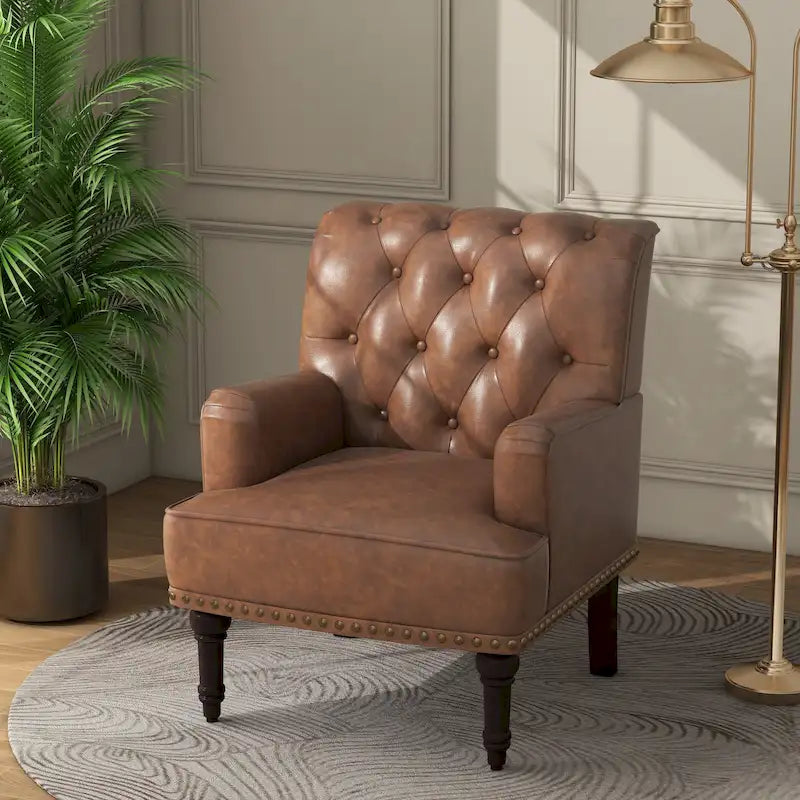 Fauteuils d'appoint en cuir végétalien capitonné avec garniture cloutée