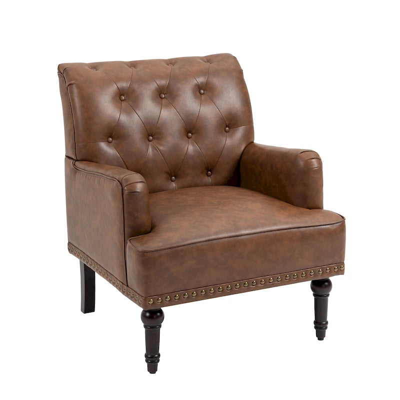 Fauteuils d'appoint en cuir végétalien capitonné avec garniture cloutée