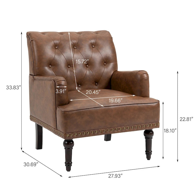 Fauteuils d'appoint en cuir végétalien capitonné avec garniture cloutée