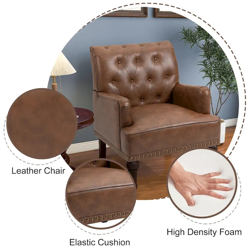 Fauteuils d'appoint en cuir végétalien capitonné avec garniture cloutée