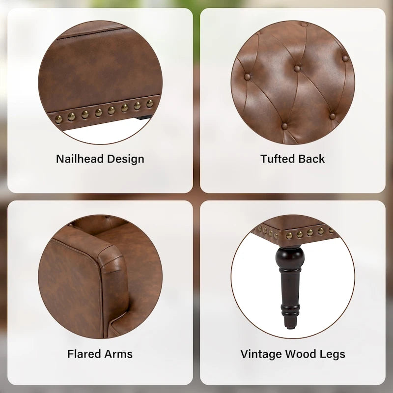Fauteuils d'appoint en cuir végétalien capitonné avec garniture cloutée