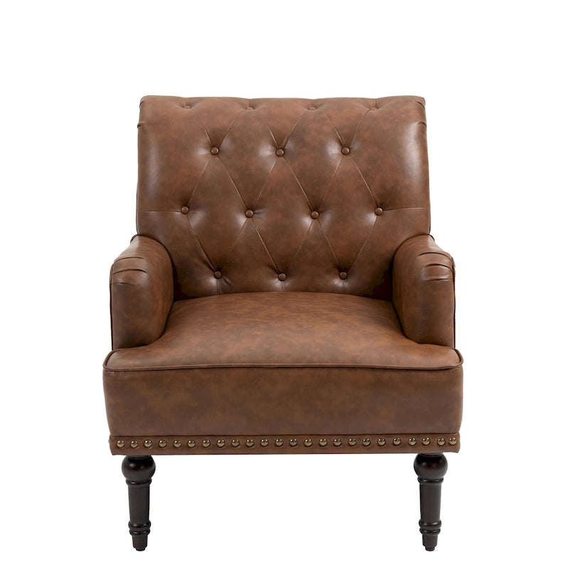 Fauteuils d'appoint en cuir végétalien capitonné avec garniture cloutée