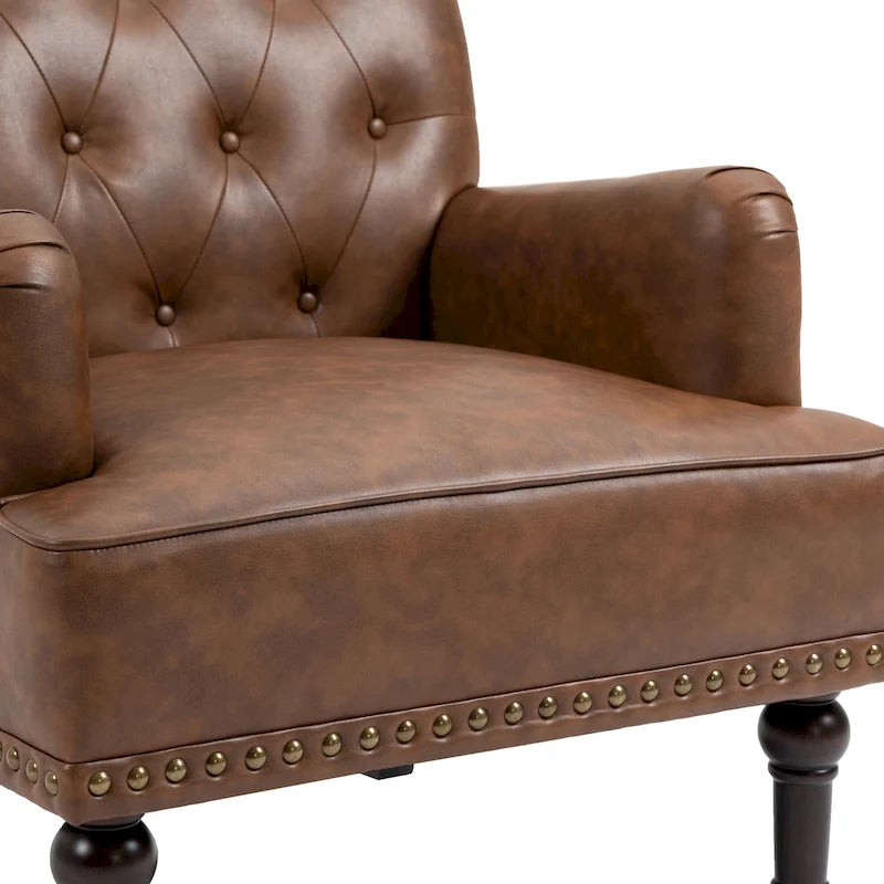 Fauteuils d'appoint en cuir végétalien capitonné avec garniture cloutée