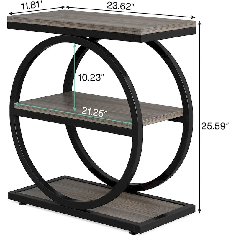 Table d'appoint étroite avec 3 étagères de rangement, Table d'appoint en bois pour salon
