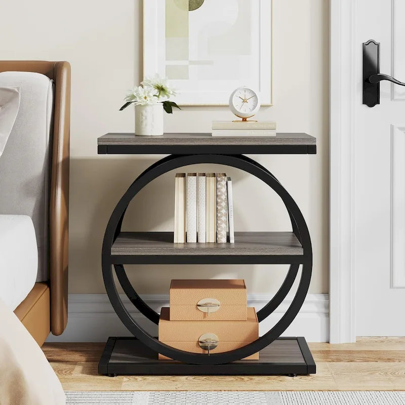 Table d'appoint étroite avec 3 étagères de rangement, Table d'appoint en bois pour salon