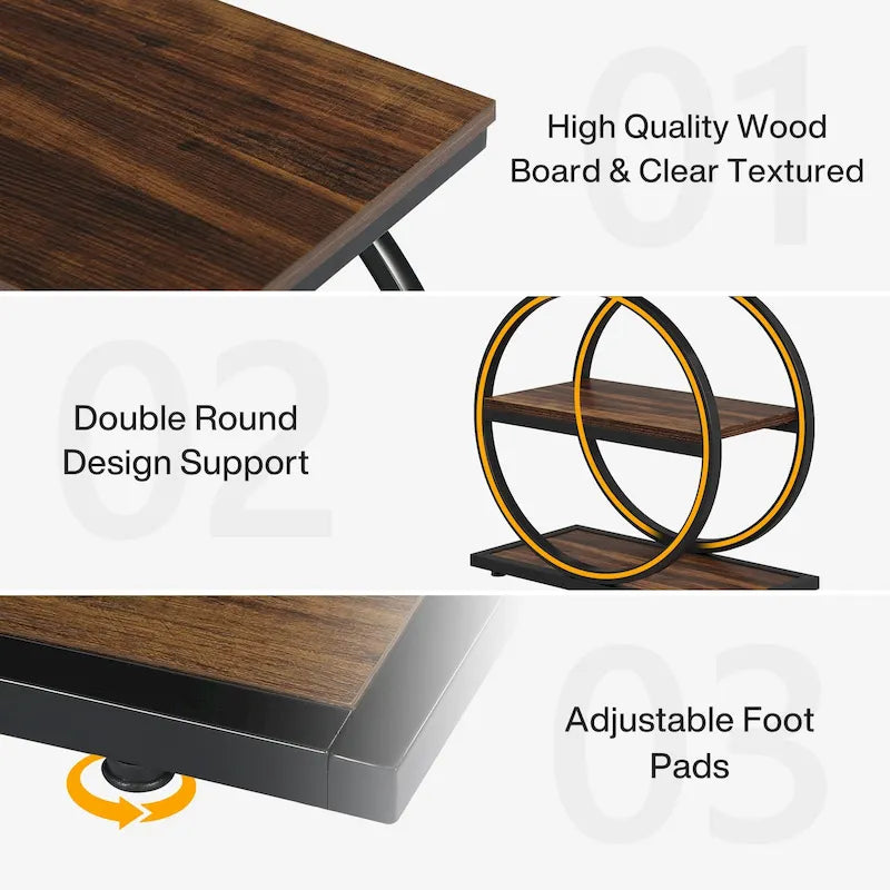 Table d'appoint étroite avec 3 étagères de rangement, Table d'appoint en bois pour salon