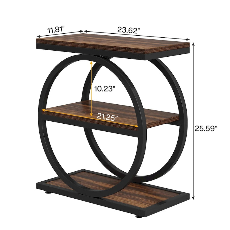Table d'appoint étroite avec 3 étagères de rangement, Table d'appoint en bois pour salon