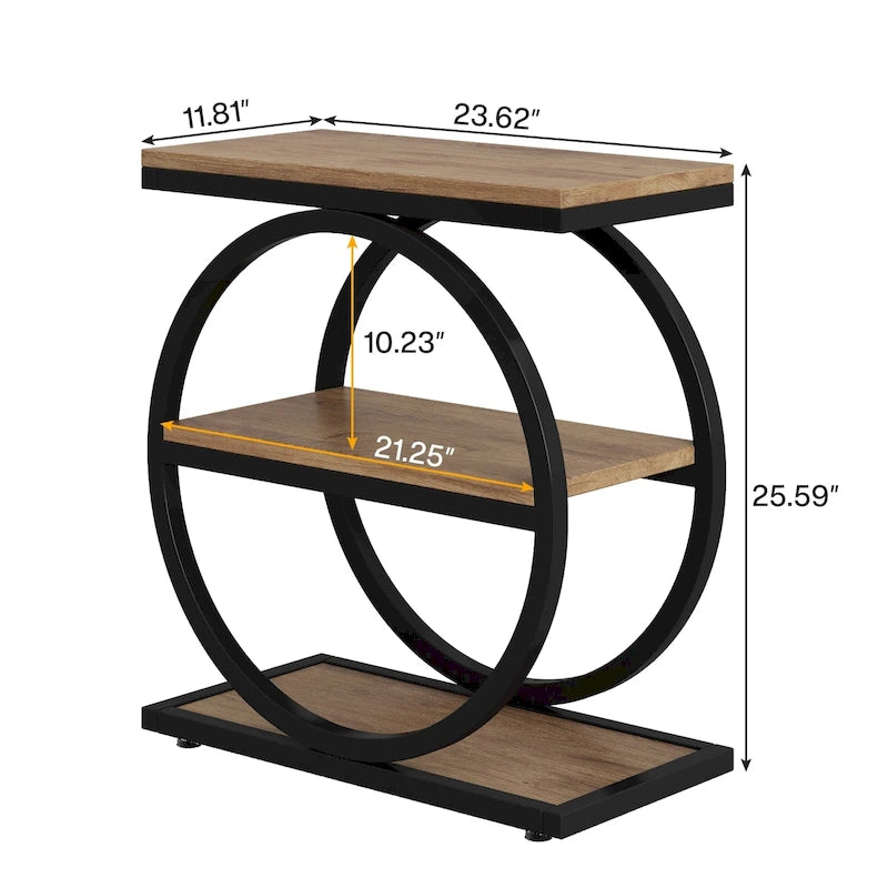 Table d'appoint étroite avec 3 étagères de rangement, Table d'appoint en bois pour salon