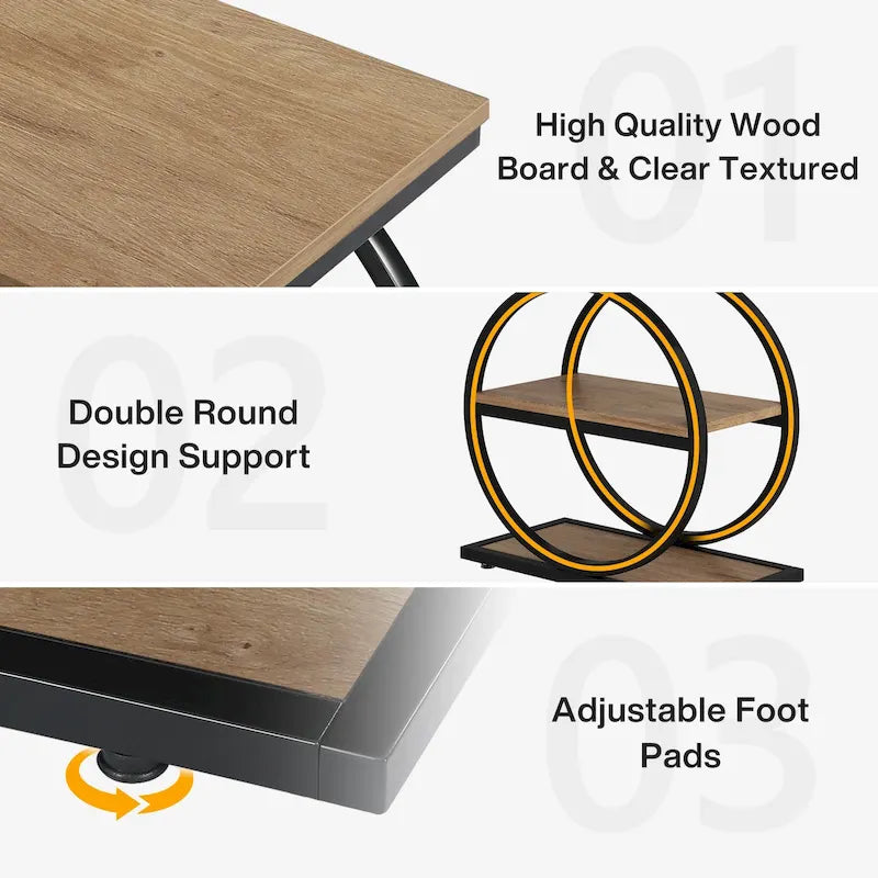 Table d'appoint étroite avec 3 étagères de rangement, Table d'appoint en bois pour salon
