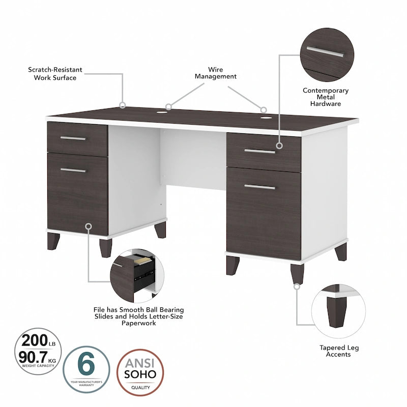 Bureau informatique avec tiroirs