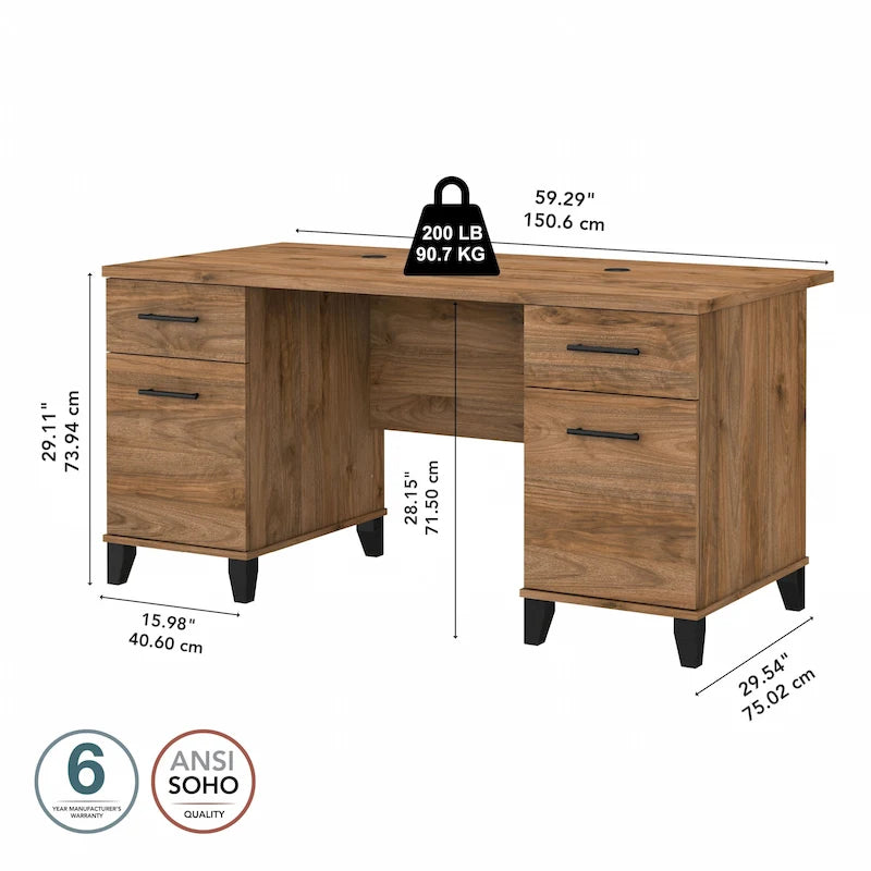 Bureau informatique avec tiroirs