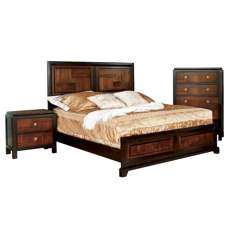 Ensemble de meubles de chambre en bois massif noyer trois pièces, style rustique