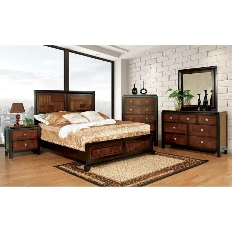Ensemble de meubles de chambre en bois massif noyer trois pièces, style rustique