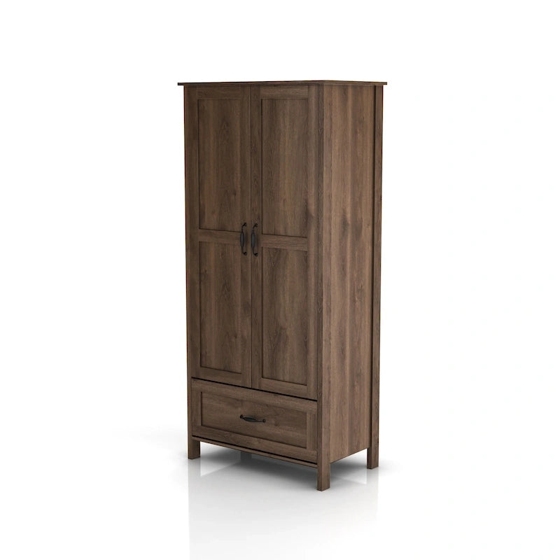Armoire double porte en noyer vieilli de style rustique avec 1 tiroir.