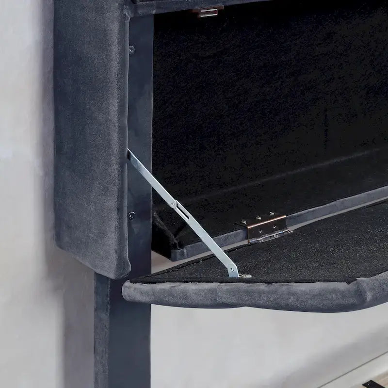 Lit capitonné gris avec port USB et rangement