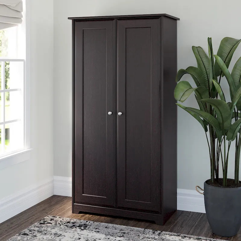 Armoire haute en chêne couleur expresso (avec portes) - 31,38 pouces (L) x 16,30 pouces (l) x 61,14 pouces (H)