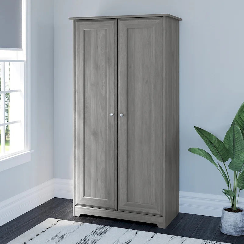 Armoire haute en chêne couleur expresso (avec portes) - 31,38 pouces (L) x 16,30 pouces (l) x 61,14 pouces (H)
