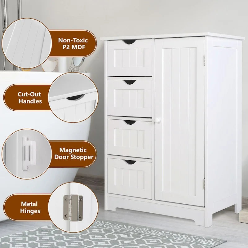 Meuble de rangement de salle de bain à poser avec 4 tiroirs