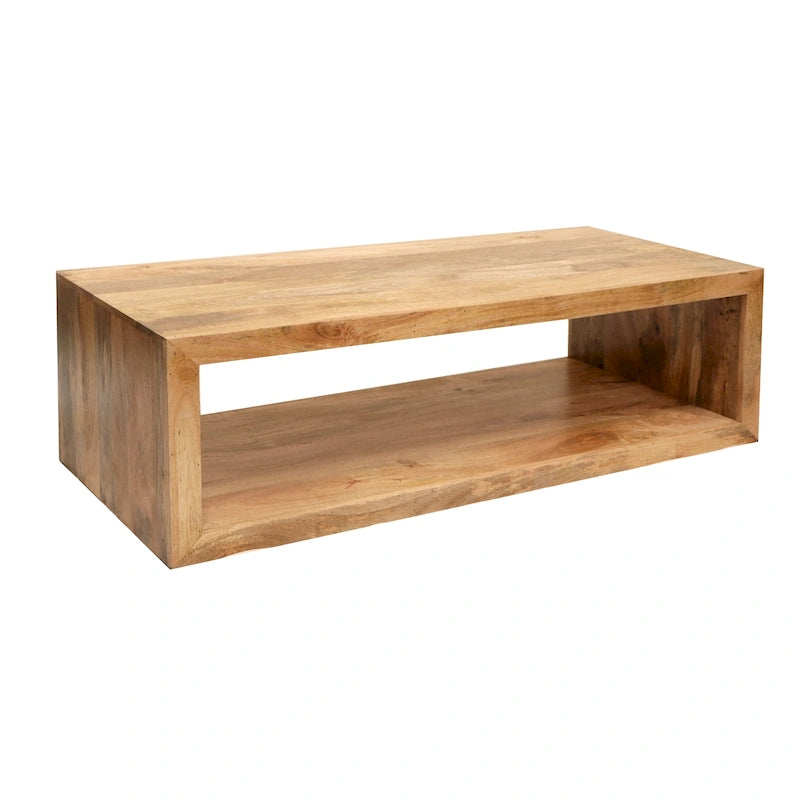 Table basse en bois de manguier de 1 pouce, cube ouvert, étagère unique, marron naturel