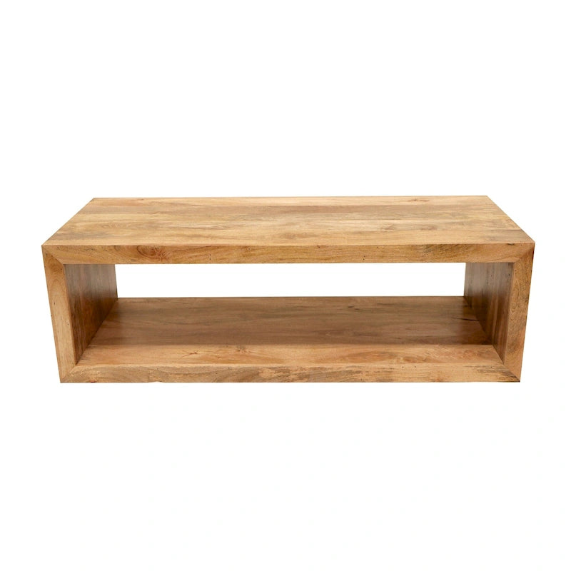 Table basse en bois de manguier de 1 pouce, cube ouvert, étagère unique, marron naturel