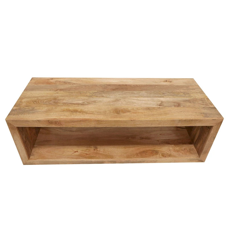 Table basse en bois de manguier de 1 pouce, cube ouvert, étagère unique, marron naturel